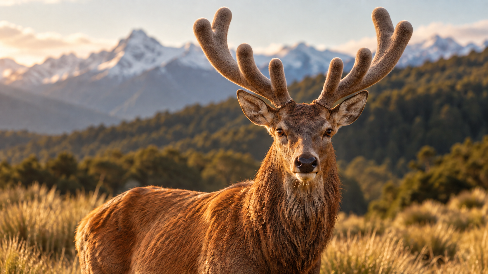 New Zealand mountains and deer